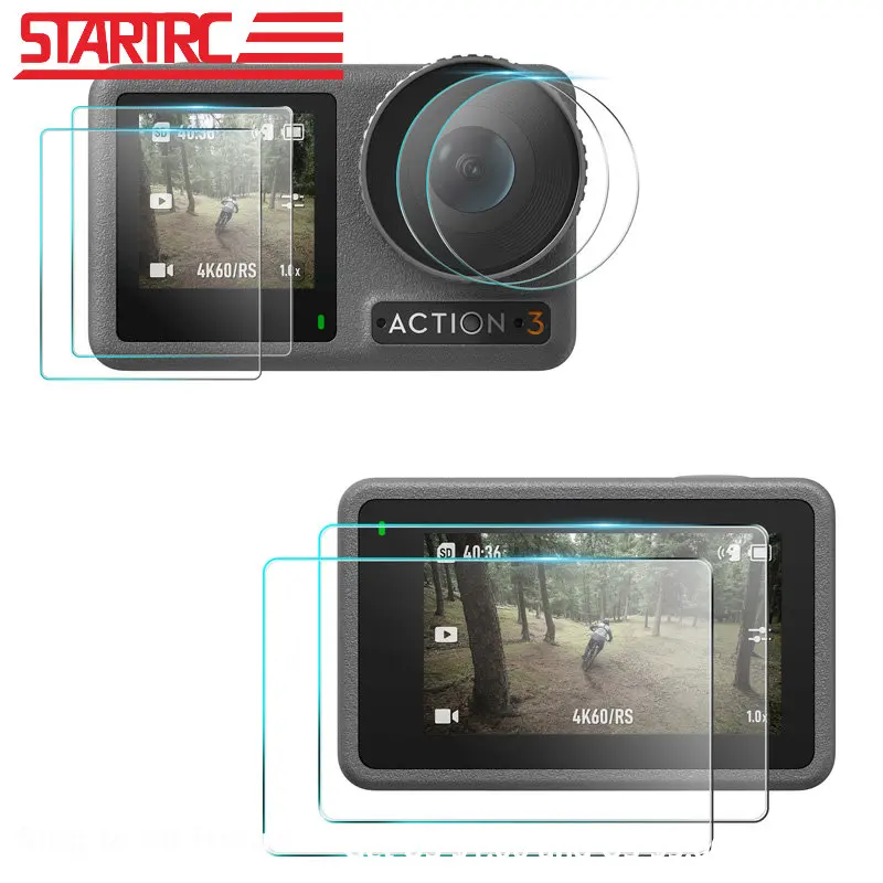 

2 Set Tempered Glass Film for DJI Action 3 Camera Lens Screen Protector Film 9H HD Scratchproof Osmo Action 3 2 Accessories