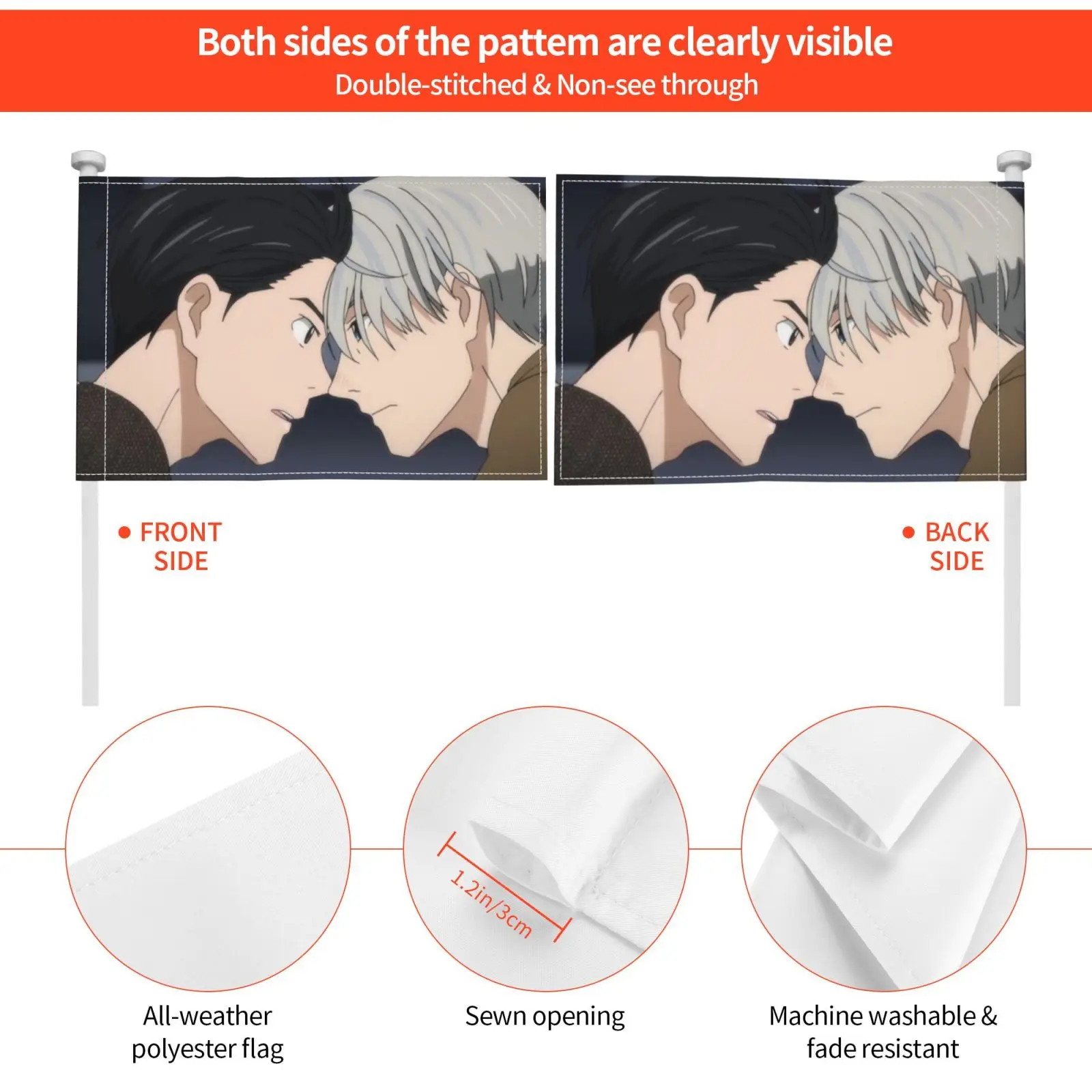 On Ice-Viktor And Outdoor Decor Flag Car Ice Yoi Anime Plisetsky Viktor Nikiforov Yuuri Katsuki Otabek |