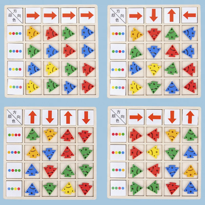 

Children's Wooden Montessori Toys Kids Logical Thinking Training Direction Color Cognition Early Learning Educational Board Game