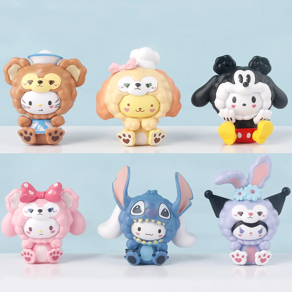 

6 шт. Kuromi Melody Cinnamoroll Косплей Стич Микки искусственная серия фигурки модели Коллекция настольное украшение детская игрушка подарок
