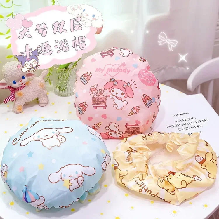 

New Sanrio Kawaii Anime Cartoon series HelloKitty My melody Kuromi Creative high-value cute girl large double-layer shower cap