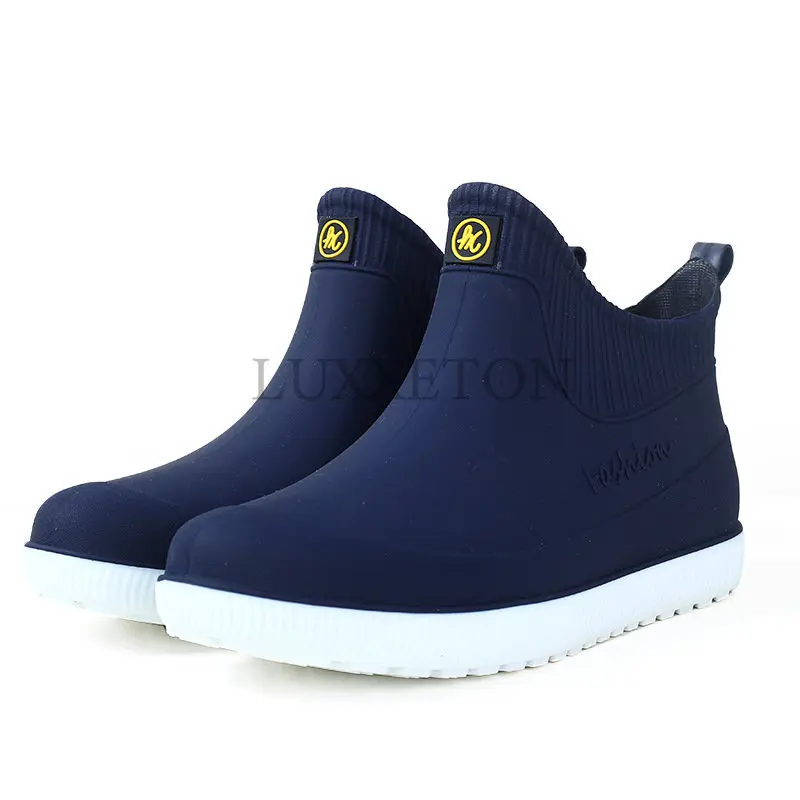 

Men Breathable Rain Boots Waterproof Platform Rain Shoes Fashion Brand Ankle Rainboots 2023Slip on Rain Shoes Male