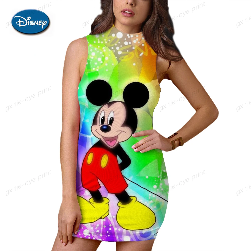 

Мини-платье женское летнее Облегающее с принтом Минни Микки Маус