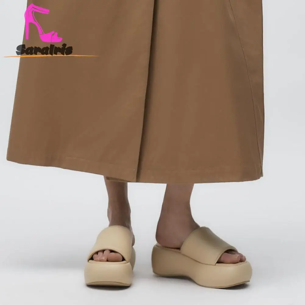 Wedge High Heels Women Slippers Summer 2023 Hot Fashion European Style Simply Sandal Comfy Walking Outside Lady Solid Slippers