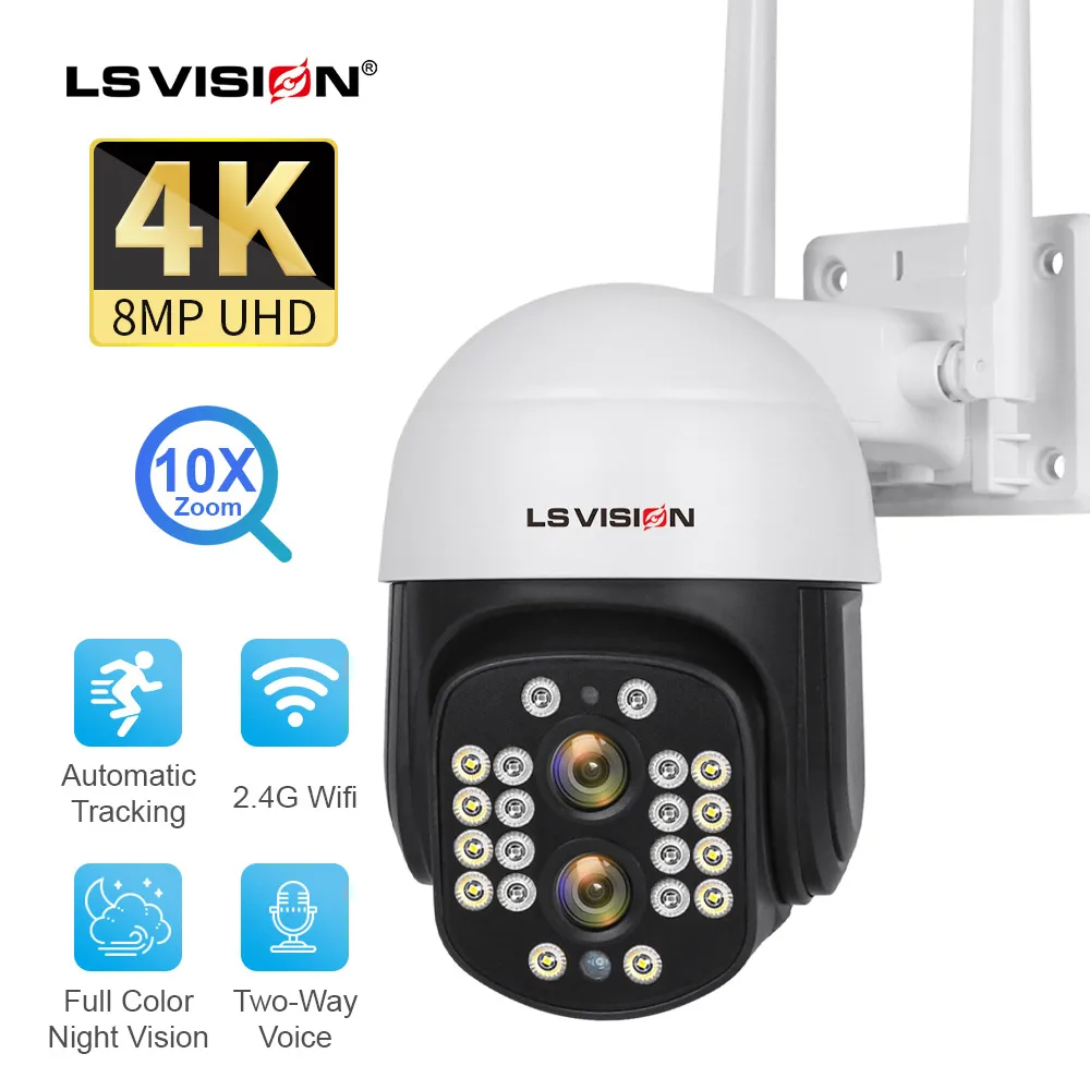 LS VISION 4K 8MP 10X Optical Zoom Security Camera Outdoor WiFi PTZ Dual Lens Surveillance CCTV IP Camera AI Tracking P2P IP66