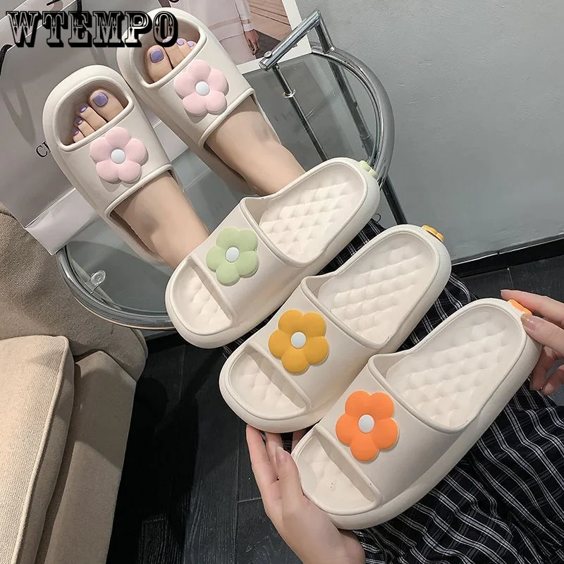 WTEMPO Summer Slippers 2023  Floral Home Bathroom Women's Slides Soft Platform Non-slip Sandals Girl Comfort Shoes Dropshipping