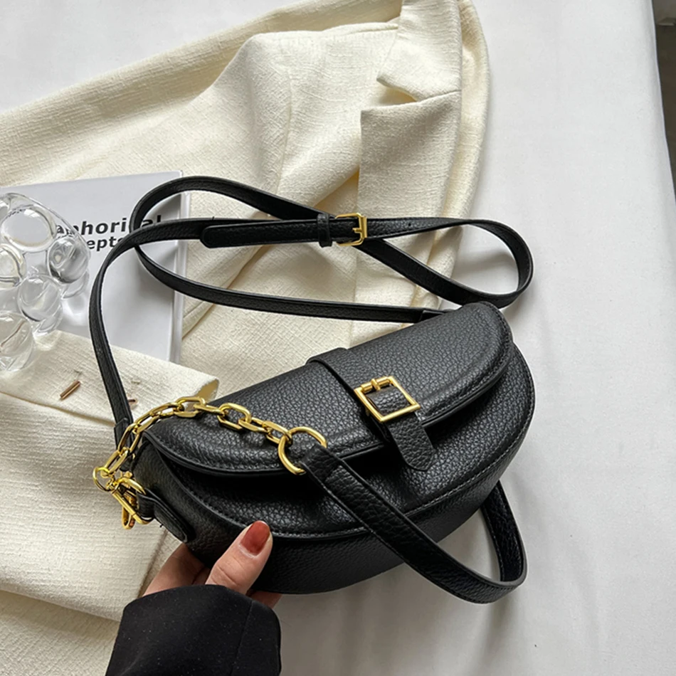 

Fashion Chains Handbags for Women 2023 Trend PU Leather Crossbody Bag Designer Purses Brand Ladies Underarm Shoulder Saddle Bags