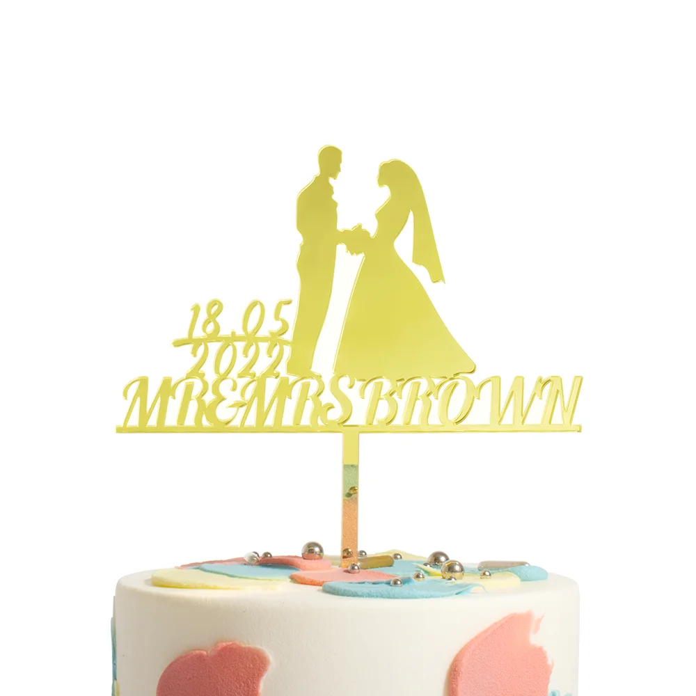 

Персонализированный свадебный торт Топпер Mr и Mrs индивидуальная дата и фамилия Свадебный юбилей акриловое украшение для торта