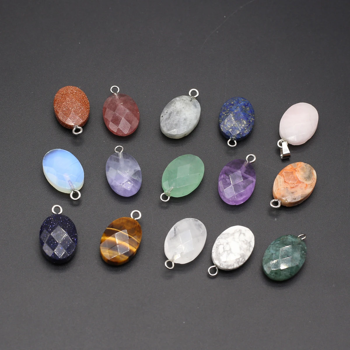 

13x20mm Natural Stone Faceted Oval Pendant Agate Lapis Lazuli Rose Quartz Charms for Jewelry Making DIY Necklace Earrings Charms