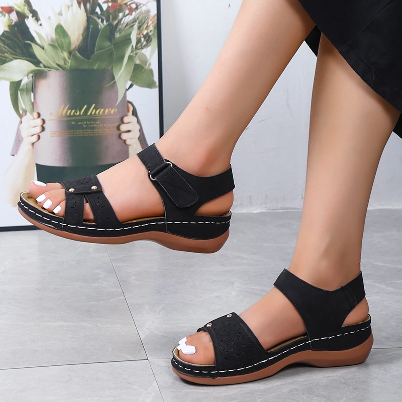 Summer Women's Sandals Wedge Hook&loop Ladies Flats Shoes Sewing Platform Female Open Toe Casual Sandals Plus Size Woman Shoes