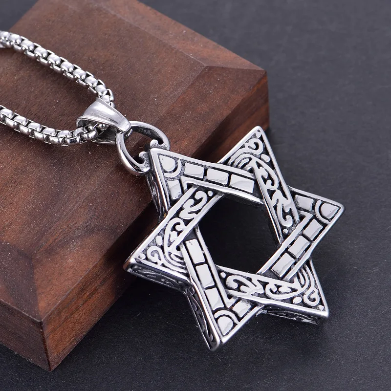 

Men's Silver Star of David Jewish Stainless Steel Pendant Necklace Jewelry Gift