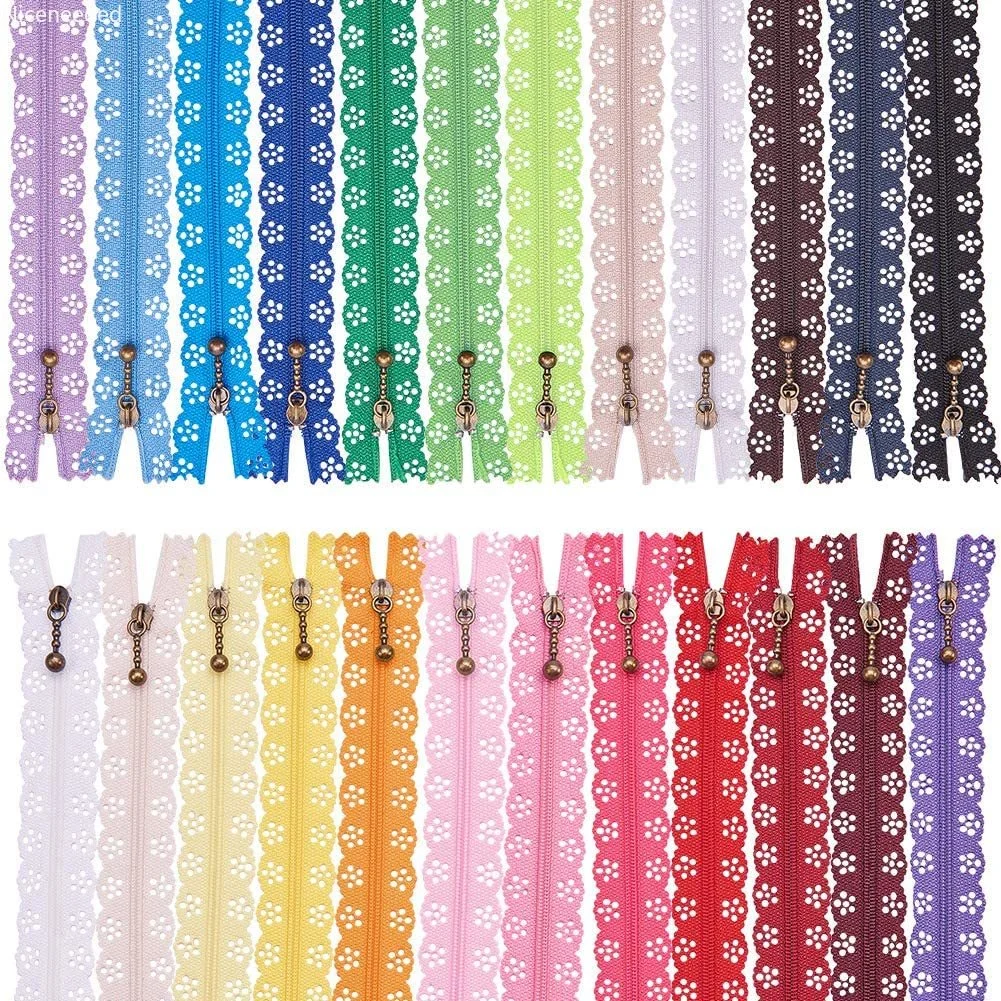

48PCS 12 Inch(30cm) DIY Nylon Coil Flower Zipper Lace Zippers for DIY Sewing Tailor Craft Bed Bag, 24 Color