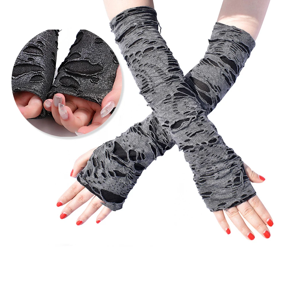 

1Pair Punk Broken Slit Gothic Unisex Glove Fingerless Cuff Sport Hole Mitten Cool Women Men Hollow Out Rock Gloves