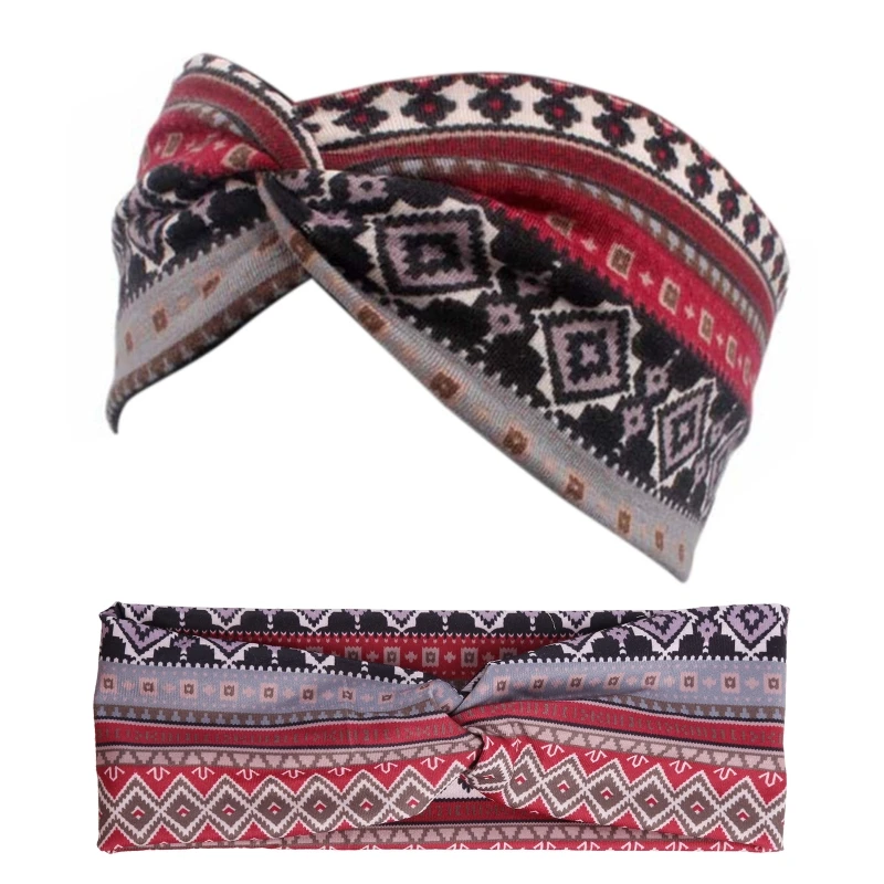 

Women Ethnic Printed for Cross Wide Headband Twisted Turban Elastic Hairband Bea Dropshipping