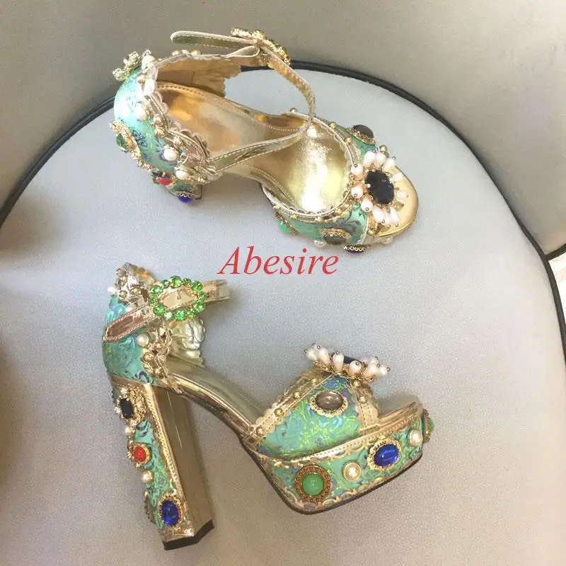 Винтажные сандалии стразы на платформе с открытым носком и пряжкой в стиле