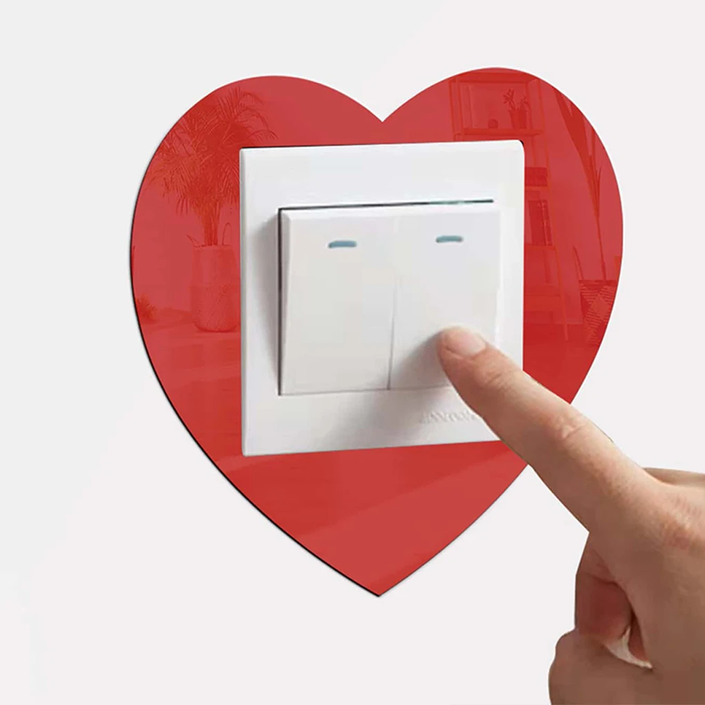 

5Pcs Switch Mirror Wall Sticker Heart Shaped Mushroom Smooth Surface Switch High Viscosity Walls Decal for Dorm Bathroom