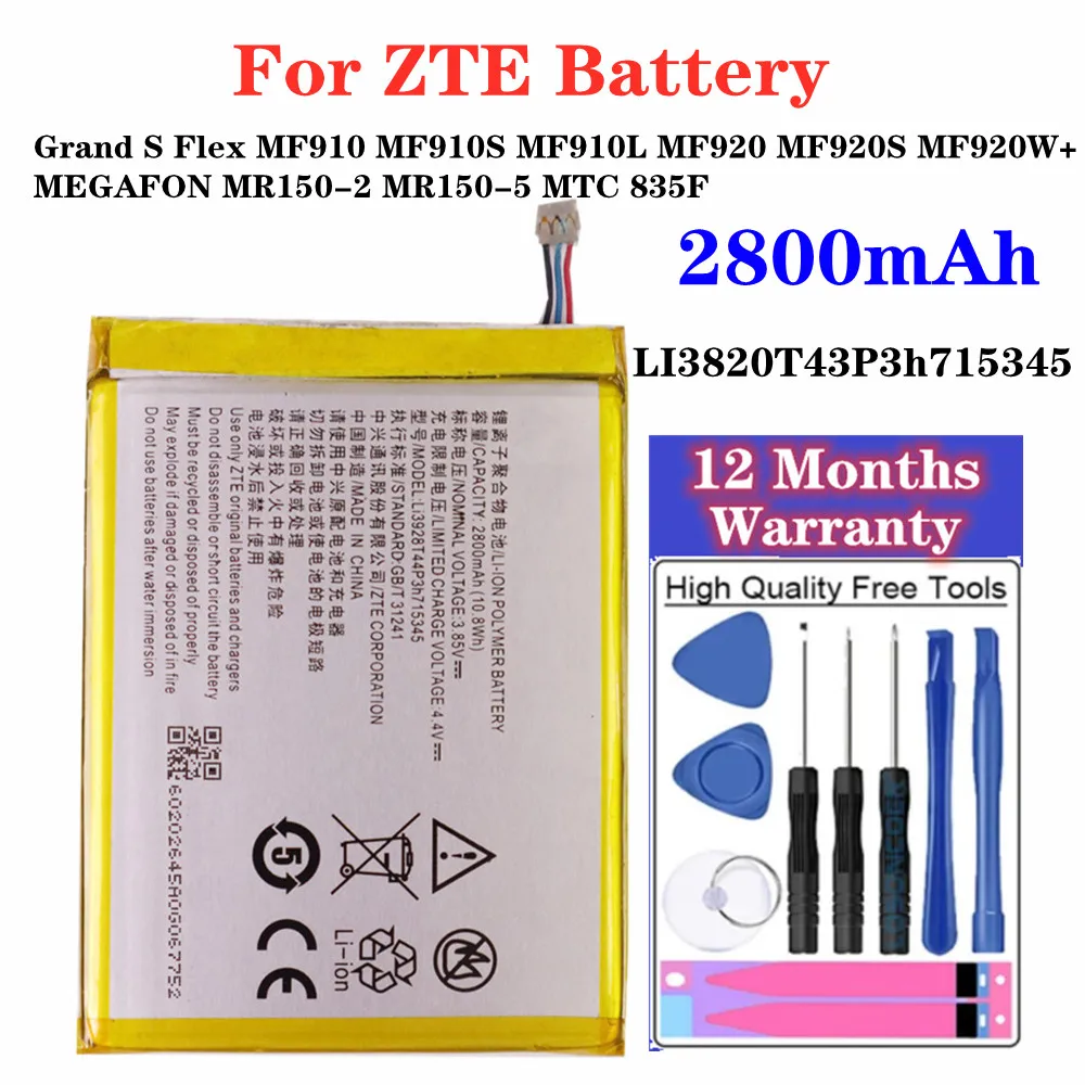 

2800mAh LI3820T43P3h715345 Battery For ZTE Grand S Flex MF910 S MF910L MF920 MF920S MF920W+ MEGAFON MR150-2 MR150-5 MTC 835F