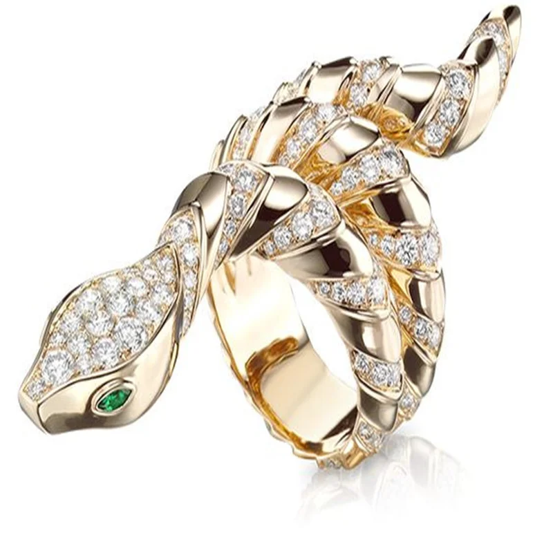 

Simple Metal Snake Around Crystal Ring For Women Men Party Animal Fashion Hand Jewelry Accessories Size 6-13