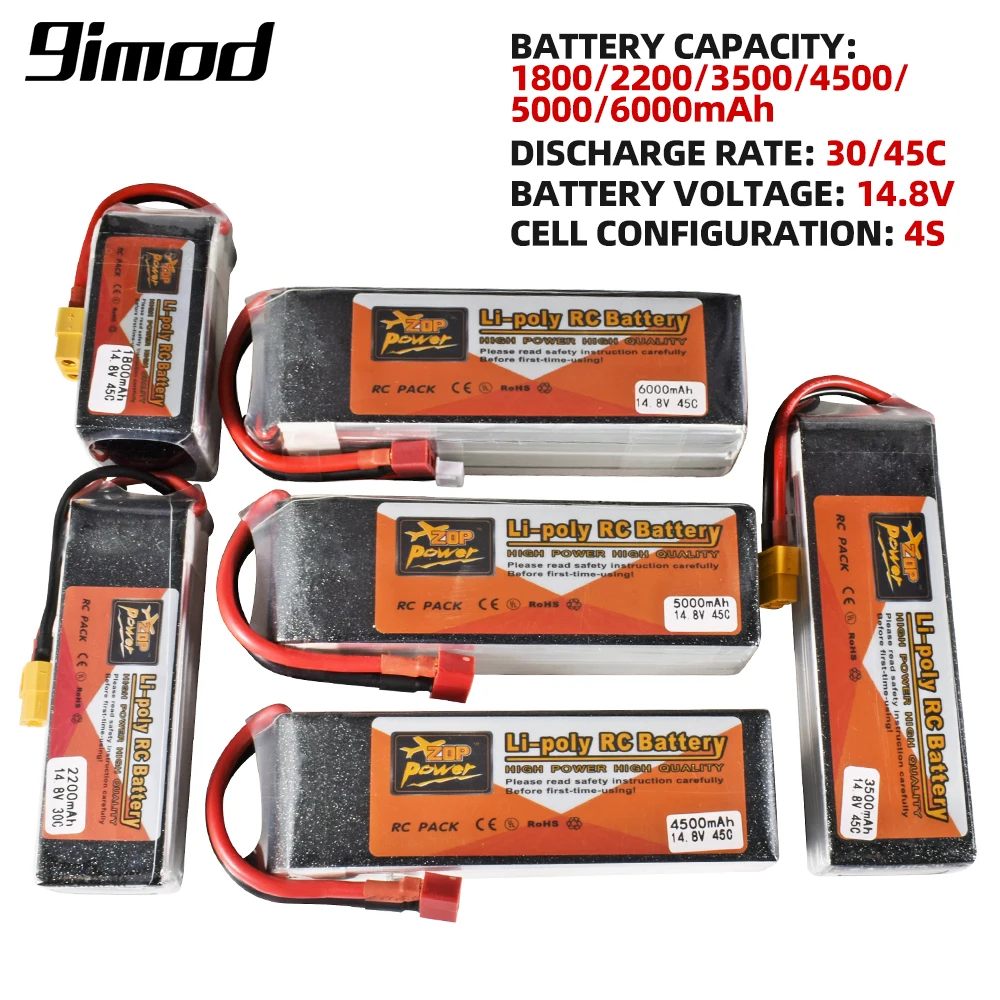 

9IMOD 4S RC Lipo Battery 14.8V 1800mAh 2200mAh 3500mAh 4500mAh 5000mAh 6000mAh 30C 45C with XT60 T Plug for RC Car Boat