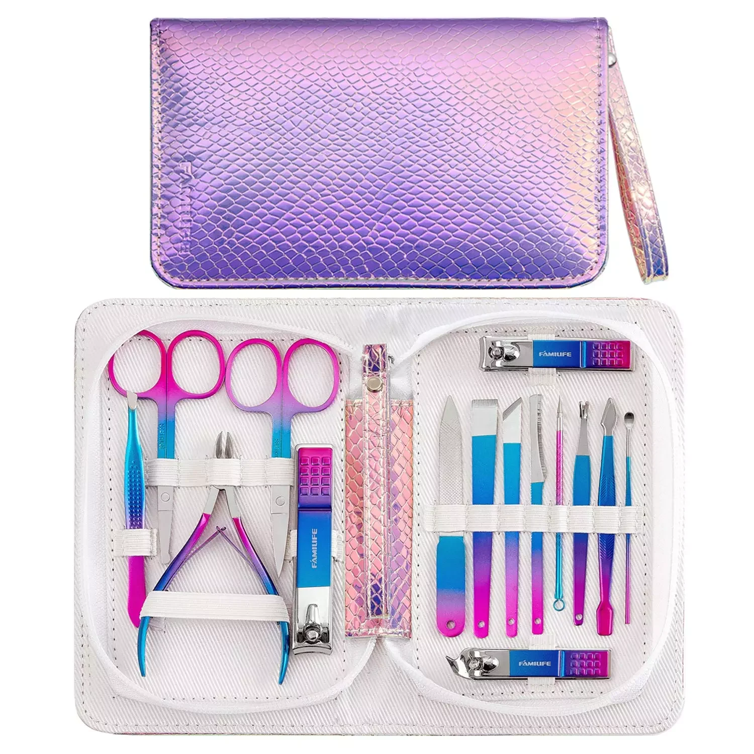 

NEW FAMILIFE Nail Clippers Set Manicure Set 15 Pcs Pedicure Kit Set Stainless Steel Professional Facial Care Kit Grooming Kits