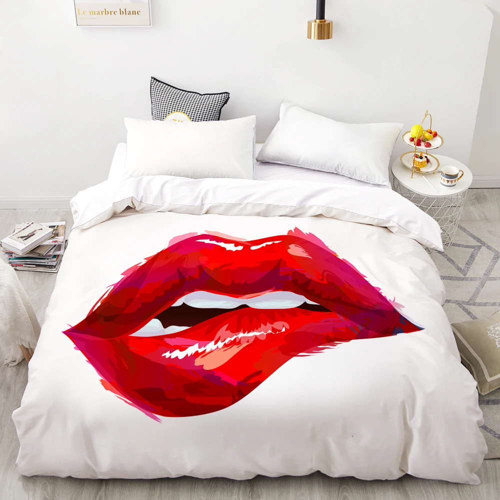 

Пододеяльник 3D HD с цифровой печатью на заказ, одеяло/чехол для одеяла набор постельного белья Queen King 200x200, постельное белье Kiss me red lips