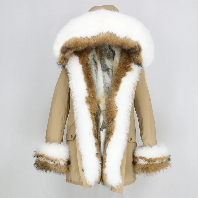 

Aoottii 2022 Winter Jacket Women Real Fur Coat Thick Warm Natural Fox Fur Collar Hood Parka Outwear Rabbit Fur Liner Streetwear