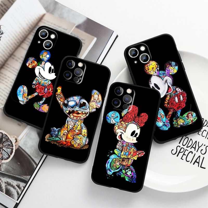 

Mickey Tattoo Cartoon For Apple iPhone 14 13 12 11 Pro Max Mini XS Max X XR 6S 6 7 8 Plus 5S SE2020 Soft Black Phone Case Fundas