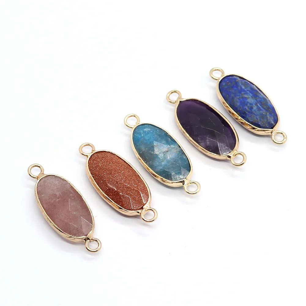 

11x30mm Natural Stone Faceted Pendant for Jewelry Making DIY Fashion Necklaces Bracelet Double Hole Connector Crystal Accessory