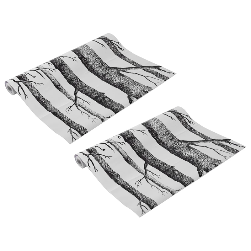 

2 шт., настенная бумага с изображением березы, черно-белая