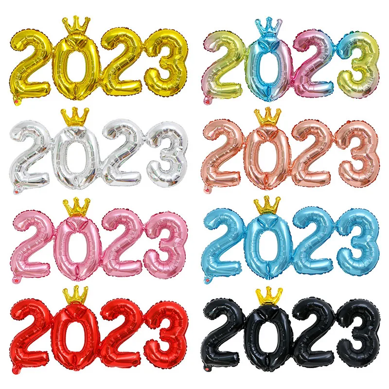 

16 Inch Crown Conjoined Digital Aluminum Membrane Connect Balloon Set 2023 Happy New Year's Party Decoration Digital