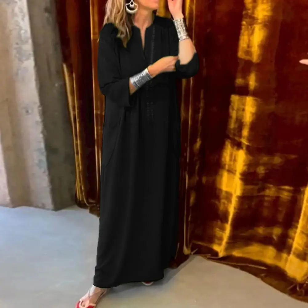 

Летнее платье в стиле бохо из полиэстера, Стильное женское Платье макси с V-образным вырезом, свободное летнее платье до щиколотки для отпуска, повседневные выходные