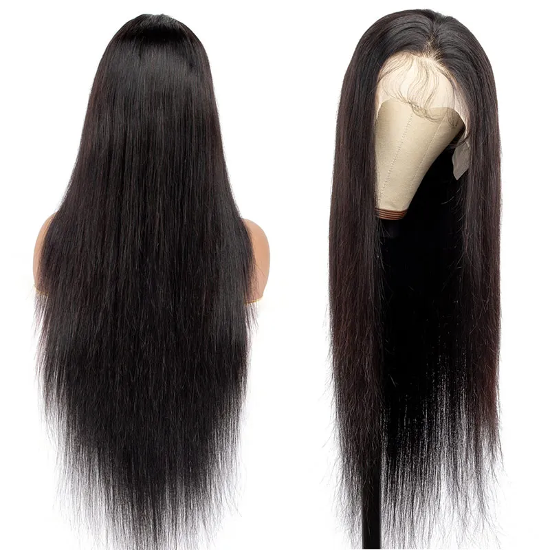 Plussign 13X4 Glueless Straight Lace Front Wig 100% Human Hair Long Natura Black Straight Brazilian Human Hair Wigs