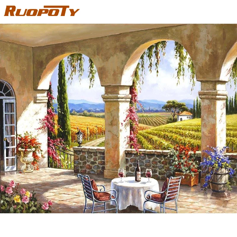 

RUOPOTY 60x75cm Painting By Numbers Handiwork Patio Scenery Number Painting On Canvas Decorative Painting Diy Gift Artwork