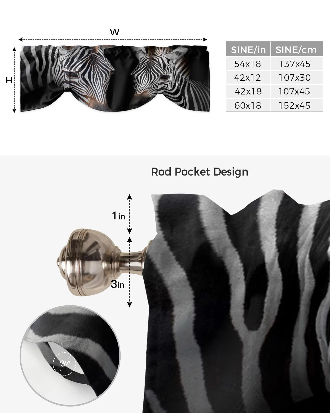 Шторка с животным зеброй черный цвет фотообои-вверх карманная Короткая