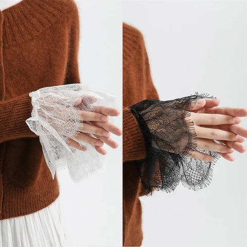 Fairy Full Lace Fake Flared Sleeves Elbow Sleeve Cuff Sweaters Blouse Wrist Decoration Thin Section Lace Scar Cover Fake Sleeve