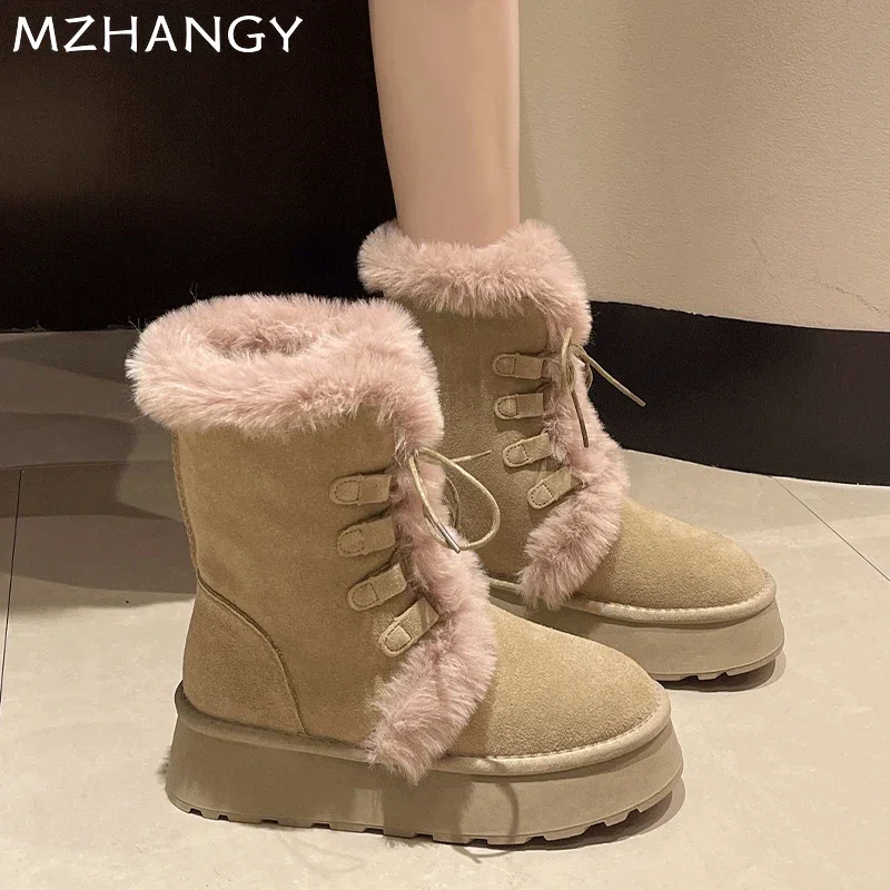 Женские зимние ботильоны на меху платформе замшевые хлопковые туфли плоской