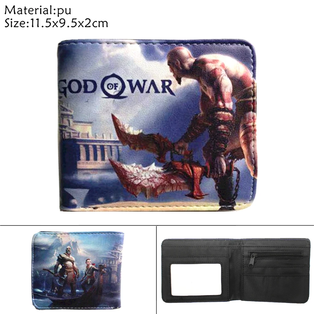 

Game God of War Kratos Print Wallet Cartoon Leather Bifold Zip Coin Pocket Photo Credit Card Holder Layers Unisex Casual Purse