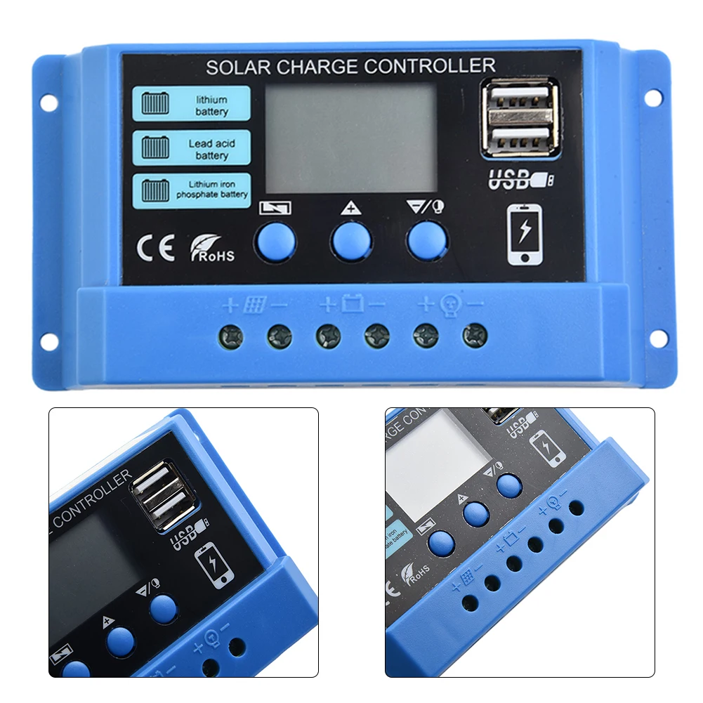 

2pcs/set Solar Controller 30A Connector PVC Pwm Photovoltaic System Solar Charging Controller Solar Controller