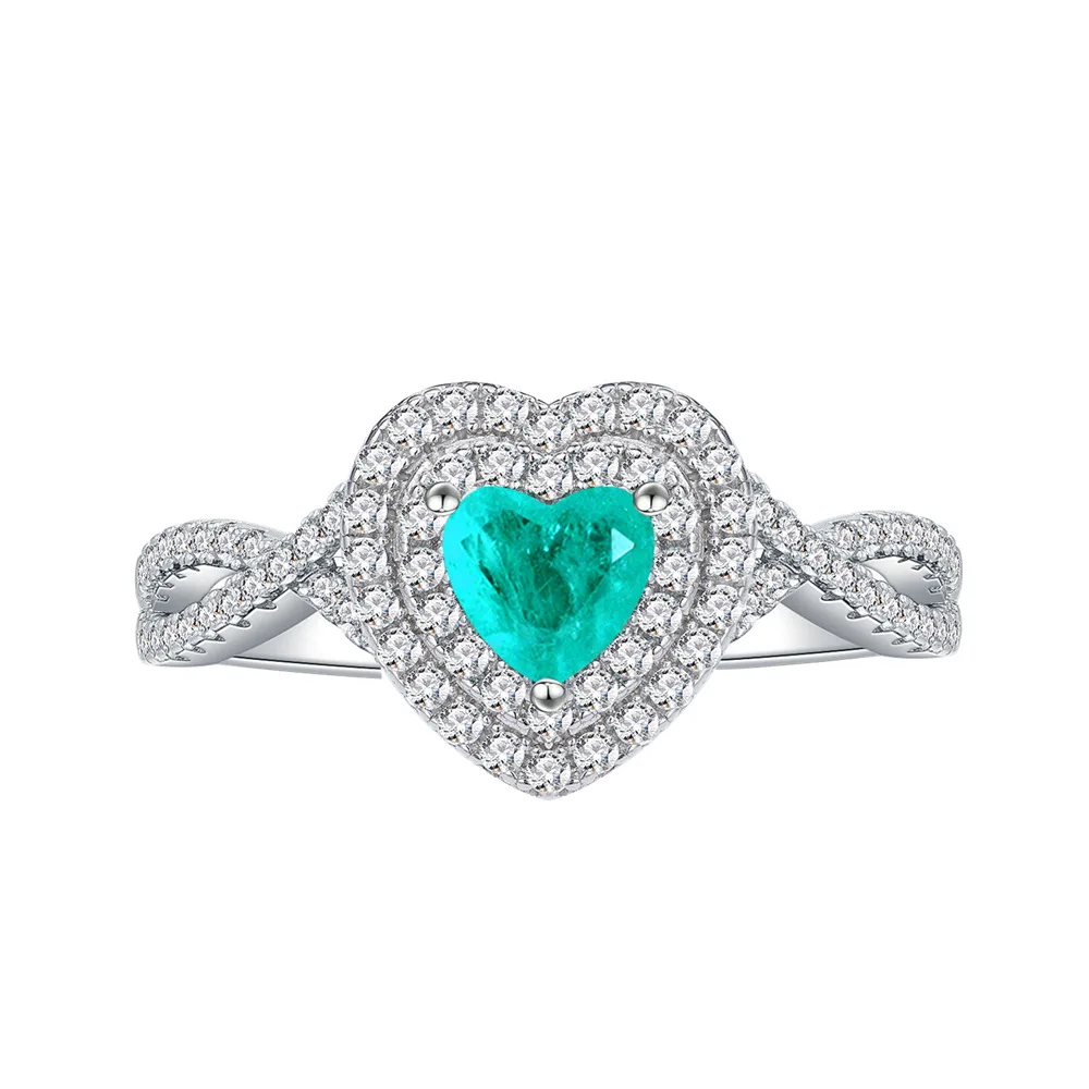 

6mm Heart Shape Synthetic Paraiba Gemstone Ring For Women 925 Sterling Silver Jewelry кольца женские