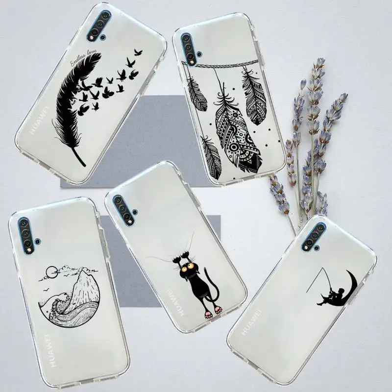 

creative design simple line Phone Case Transparent for Huawei honor P mate Y 30 40 20 50 8 70 10 9 a i x c pro lite prime smart