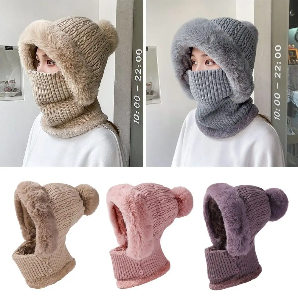 

Women Plush Ears Protection Ski Beanie Cap Knitted Hat Neck Warmer Face Cover