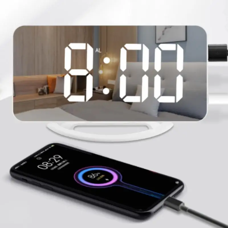 

Dual Alarm Clock Mute Automatically Mirror Clocks Usb Charging Creative For Home Electronic Digital Vibrating Alarm New Clock