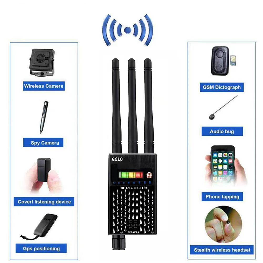 

RF Signal Detector, 1MHz-8GHz Frequencies Full Range Wireless Bug Detector for Hidden GSM Listening Device Spy Finder