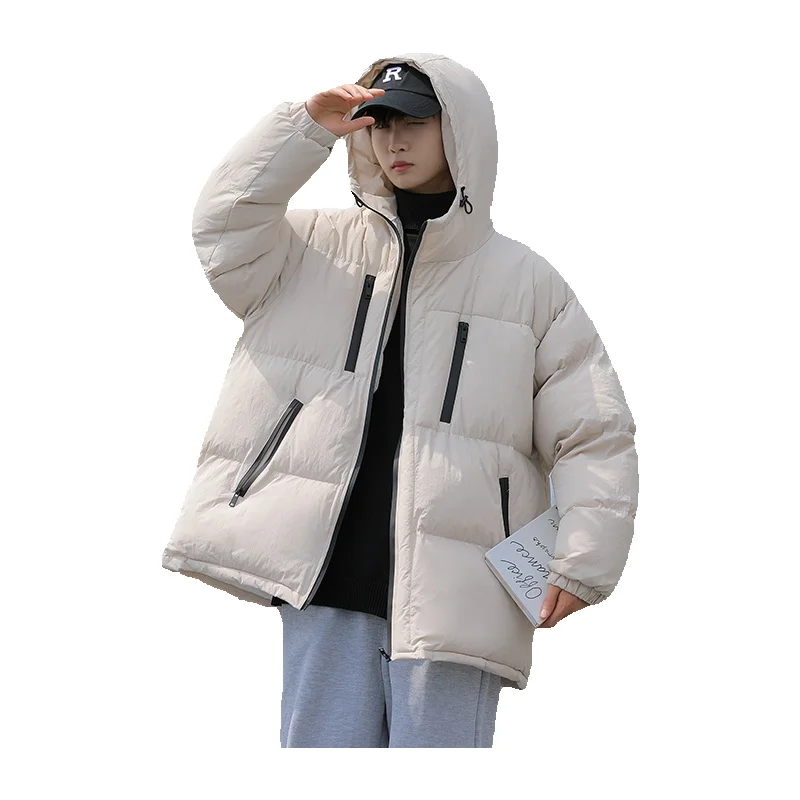 Winter Jacket Men Warm Fashion Casual Beige Black Down Jacket Men Streetwear Loose Thickened Short Coat Men Parker Clothes M-3XL