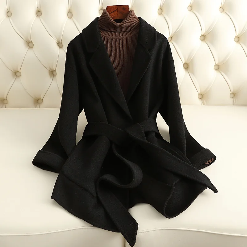 

Повседневное твидовое пальто, модное двухстороннее кашемировое пальто для женщин на осень/зиму, новый свободный и универсальный короткий стиль, маленький размер 2023