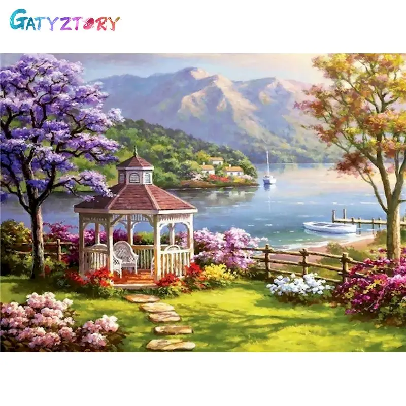 

GATYZTORY Pictures By Numbers seaside house Kits For Adults Handpainted DIY Paint By Number spring On Canvas Home Decoration Gif
