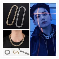 2022 hallyu new jk tian jungkook necklace 12 5mm hip hop cuban chain zircon bracelet set proof album accessories mens jewelry