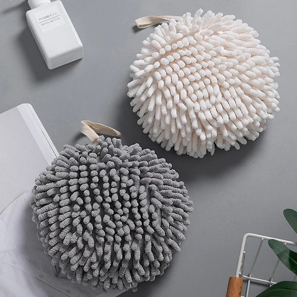 

Soft Chenille Household Kitchen Handball Hand Towels Bathroom Ball with Hanging Loops Quick Dry Absorbent Microfiber Towel