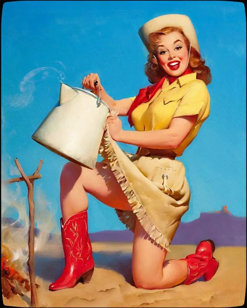 Pin Up Girl Cowgirl Винтажная металлическая жестяная вывеска Настенная табличка