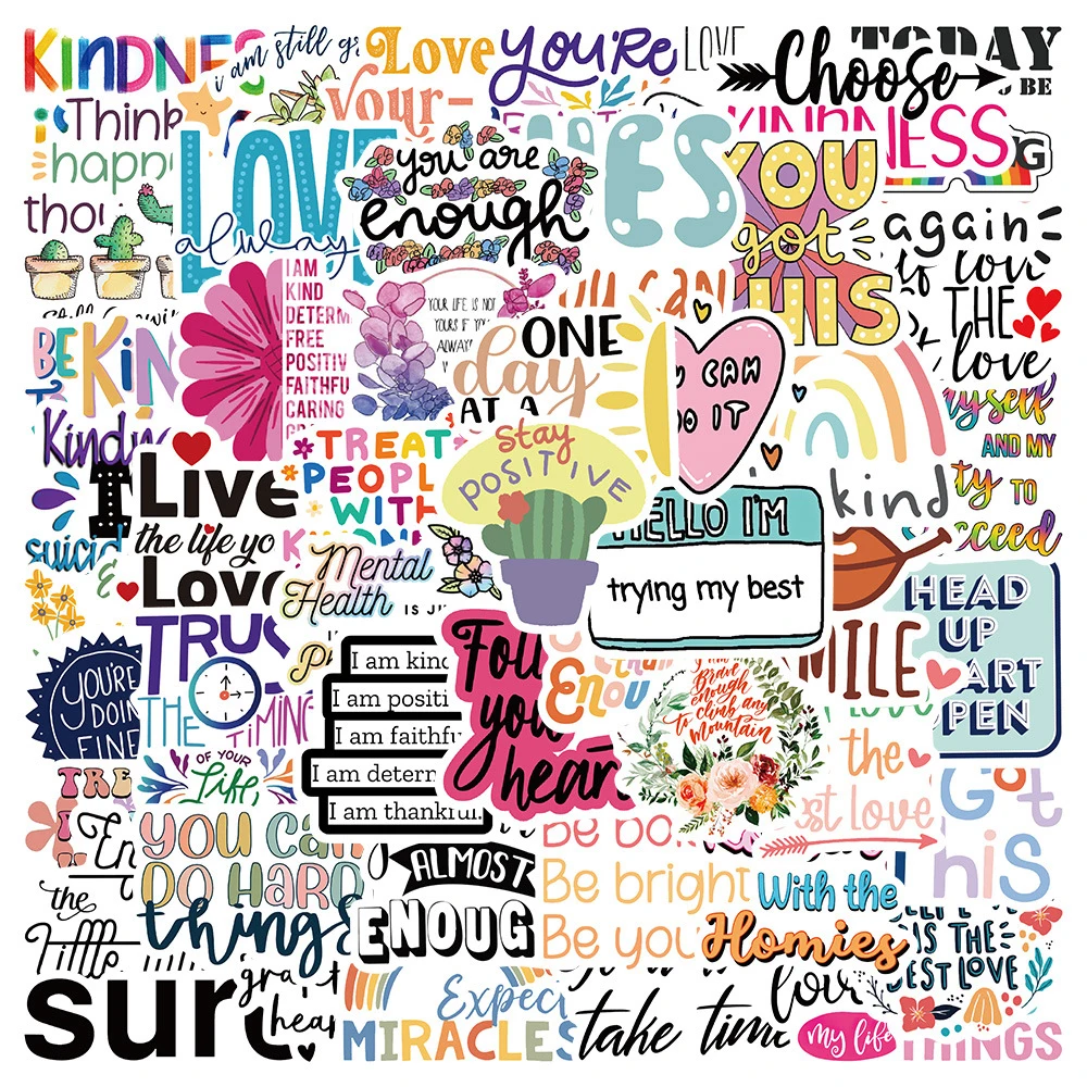 

10/30/52pcs Cute Motivational Quotes Sentences Phrases Stickers Cartoon Decals Phone Laptop Luggage Waterproof Sticker for Kid
